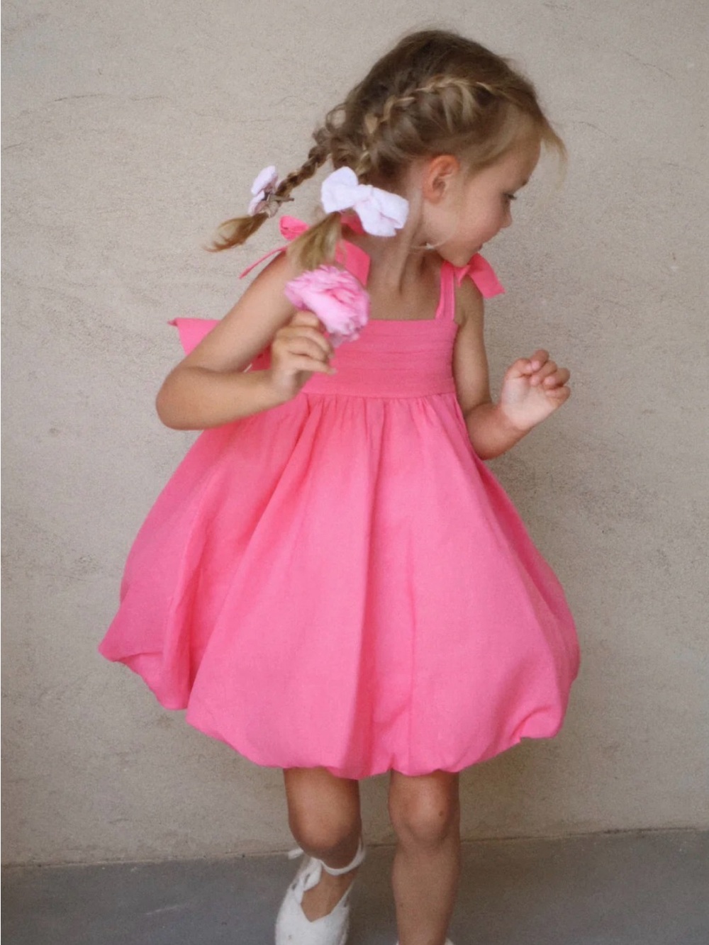 Lolly May Raspberry Linen Dress with Bubble Trim 3T WORN ONCE